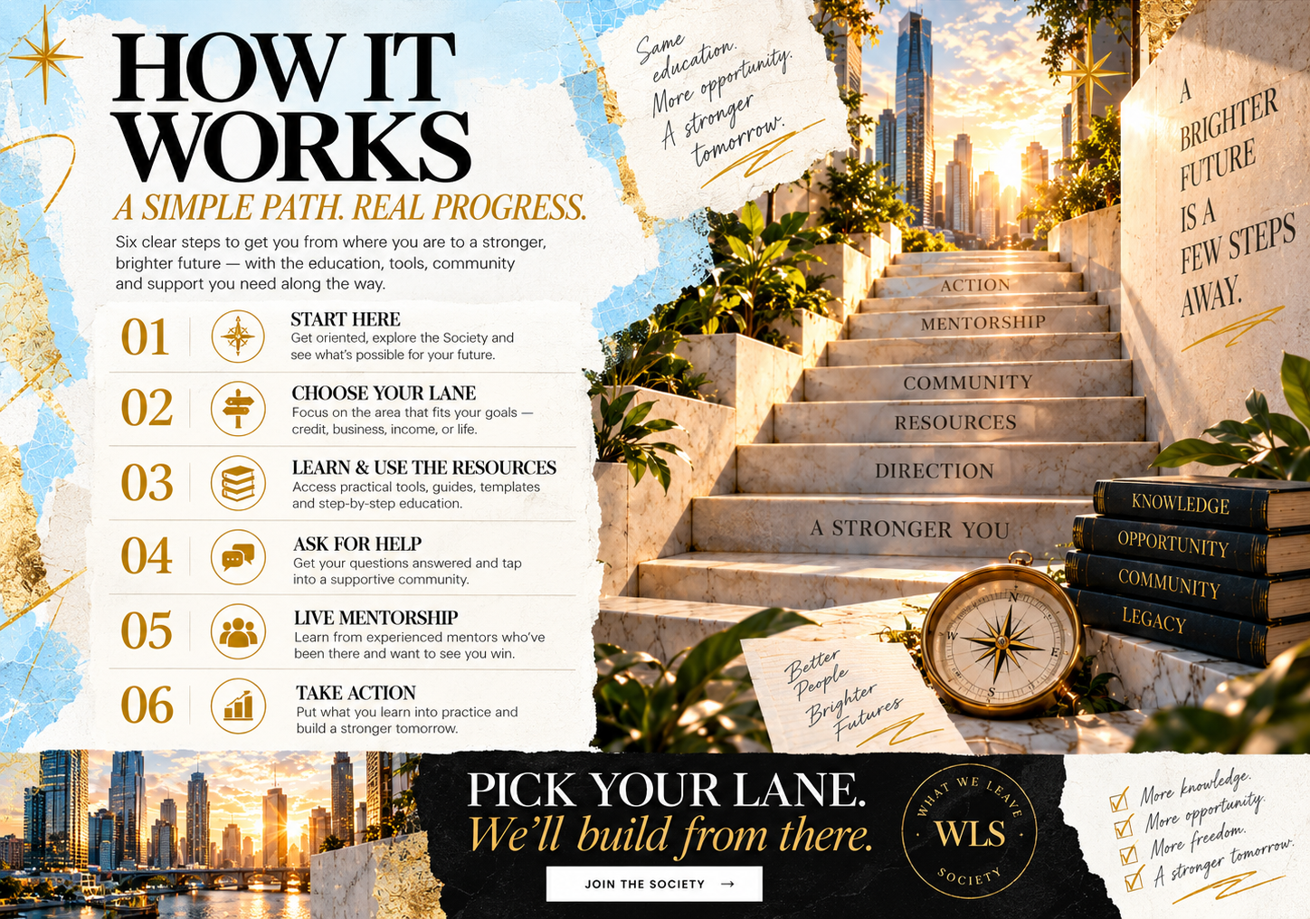 Approved How It Works editorial design for What We Leave Society