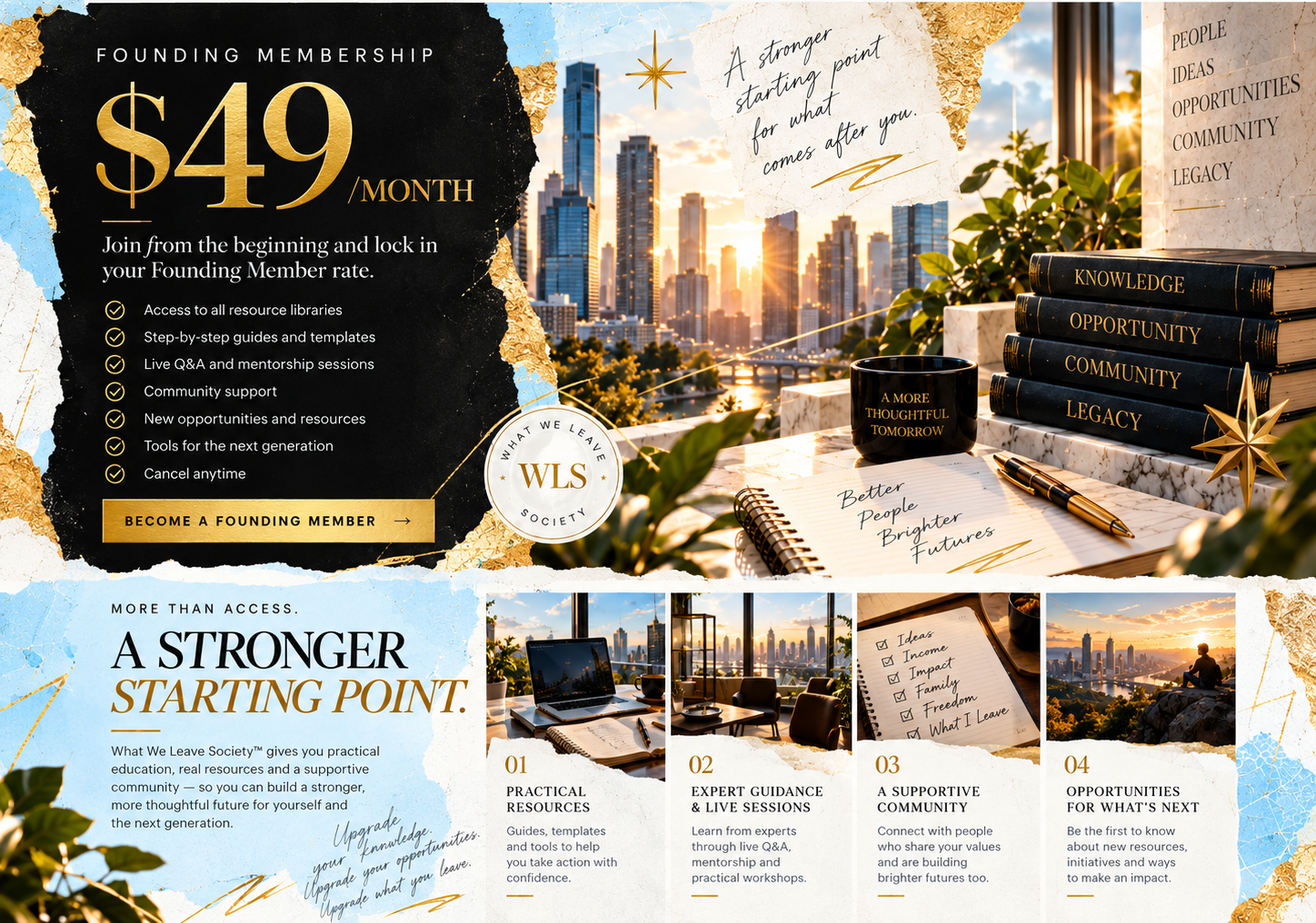 Approved Founding Membership editorial design for What We Leave Society
